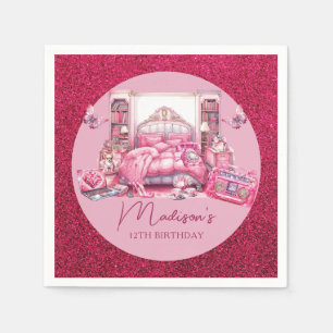 Rosa Glitzer Sleepover Girl Geburtstag Serviette