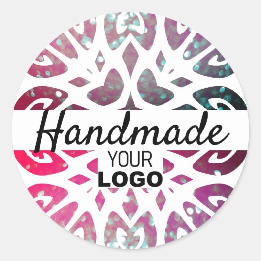 Rosa Glitzer Snowflake Ornament Handmade Logo Runder Aufkleber (Vorderseite)