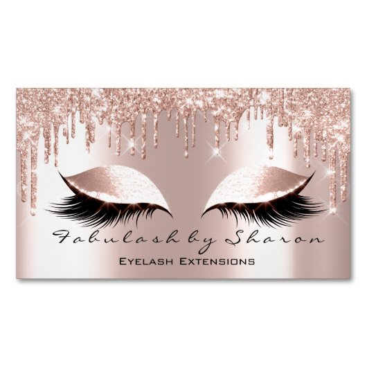 Rosa Glitzer Spark Tropfens Makeup Artist Lashes Magnetische Visitenkarte (Vorderseite)