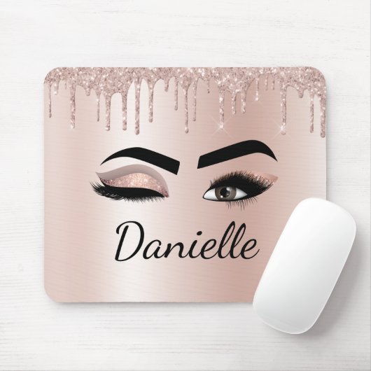 Rosa Glitzer Sparkeil Eyelashes Monogramm Name Mousepad (Mit Mouse)