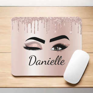 Rosa Glitzer Sparkeil Eyelashes Monogramm Name Mousepad