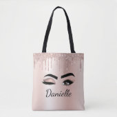 Rosa Glitzer Sparkeil Eyelashes Monogramm Name Tasche (Vorderseite)