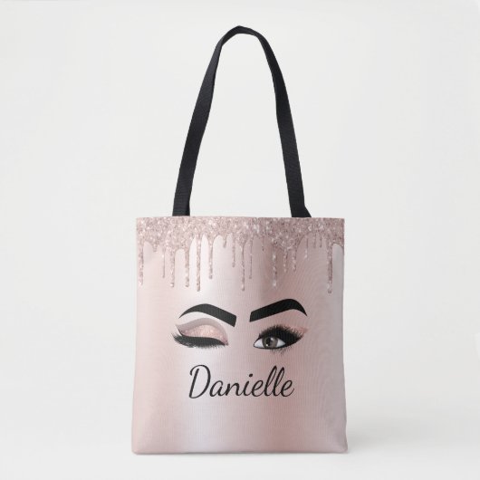 Rosa Glitzer Sparkeil Eyelashes Monogramm Name Tasche (Vorderseite)