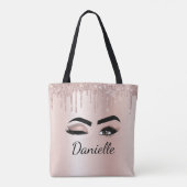 Rosa Glitzer Sparkeil Eyelashes Monogramm Name Tasche (Rückseite)