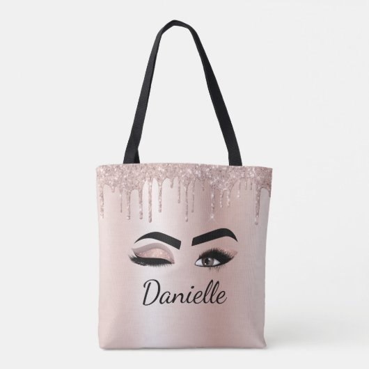 Rosa Glitzer Sparkeil Eyelashes Monogramm Name Tasche (Rückseite)