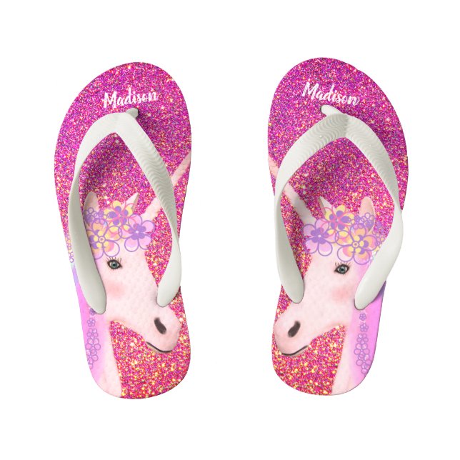 Rosa Glitzer Sparkle Einhorn Giro del Malcantone P Kinderbadesandalen (Fußbett)