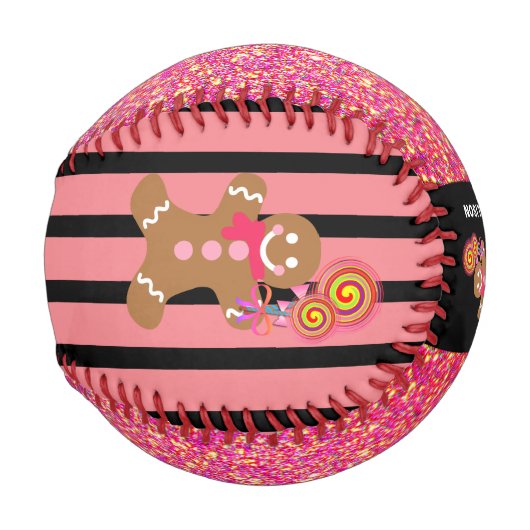 Rosa Glitzer Sparkle Gingerbread Girl Personalisie Baseball (Rückseite Links)