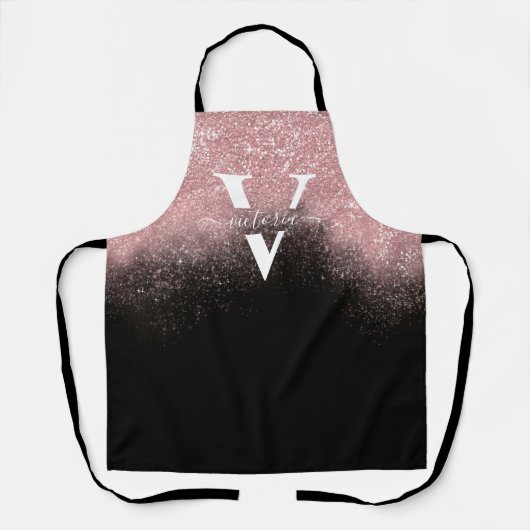 Rosa Glitzer Sparkle Monogram Black Girl Custom Schürze (Vorderseite)