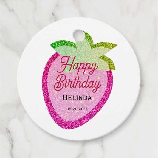 Rosa Glitzer Sparkling Y2K Strawberry Birthday Geschenkanhänger (Vorderseite)