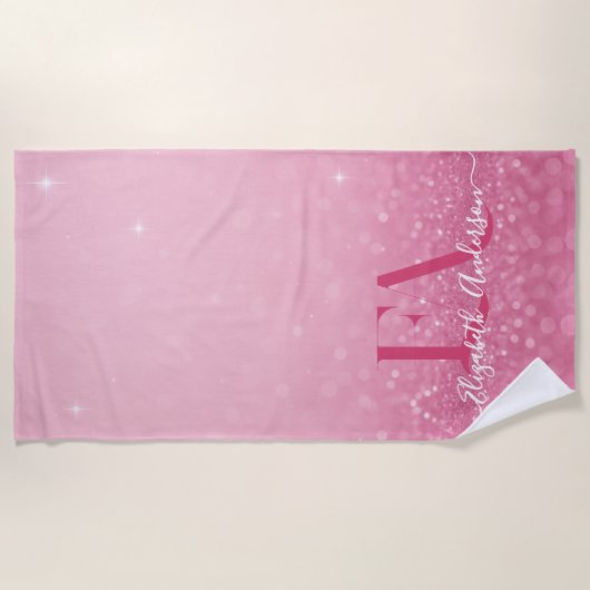 Rosa Glitzer Strandtuch mit Name & Initialen (Vorderseite)