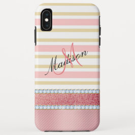 Rosa Glitzer, Streifen mit Kristall Personalisiert Case-Mate iPhone Hülle