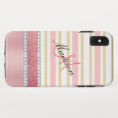 Rosa Glitzer, Streifen mit Kristall Personalisiert Case-Mate iPhone Hülle (Rückseite (Horizontal))