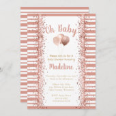 Rosa Glitzer Streifen Oh Babydusche Einladung (Vorne/Hinten)