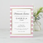 Rosa Glitzer Stripe Bridesmaids Luncheon Einladung (Stehend Vorderseite)