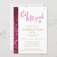 Rosa Glitzer Stripe Moderner hebräischer Name Bat 
