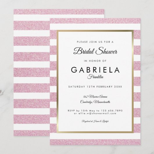 Rosa Glitzer Stripe Wedding Brautparty Einladung (Vorne/Hinten)