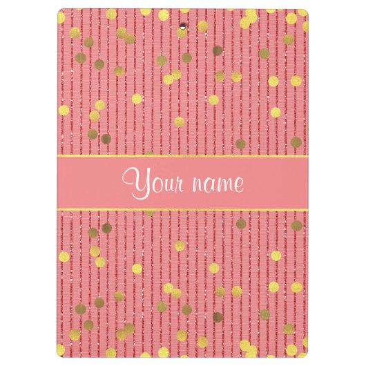 Rosa Glitzer Stripes GoldConfetti Klemmbrett (Rückseite)