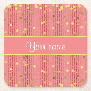 Rosa Glitzer Stripes GoldConfetti Rechteckiger Pappuntersetzer