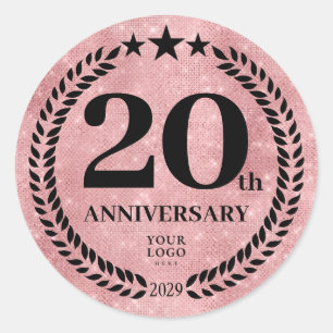 Rosa Glitzer Style 20th Anniversary Business-Logo Runder Aufkleber