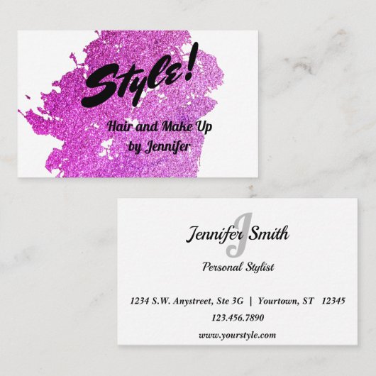 Rosa Glitzer Stylist, Schönheit Visitenkarte (Vorne/Hinten)