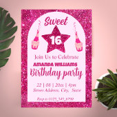 Rosa Glitzer Sweet 16 Birthday Einladung