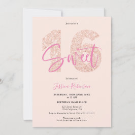 Rosa Glitzer Sweet 16 blush script Foto Geburtstag Einladung