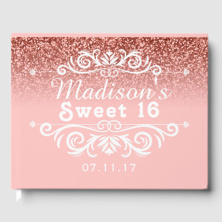 Rosa Glitzer Sweet 16 Custom Gästebuch