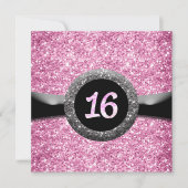 Rosa Glitzer Sweet 16 Ribbon Emblem Einladung (Vorderseite)