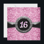 Rosa Glitzer Sweet 16 Ribbon Emblem Einladung<br><div class="desc">Rosa Glitzer Sweet 16 Band Emblem Einladung. Anpassen mit jedem Text.</div>