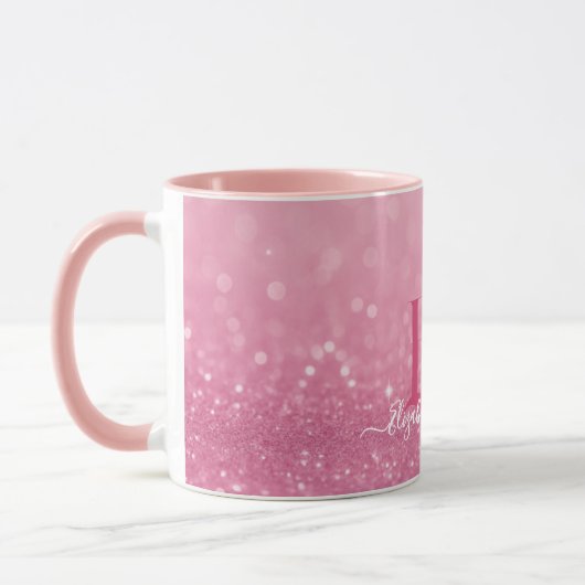 Rosa Glitzer-Tasse mit benutzerdefinierten Initial Tasse (Links)