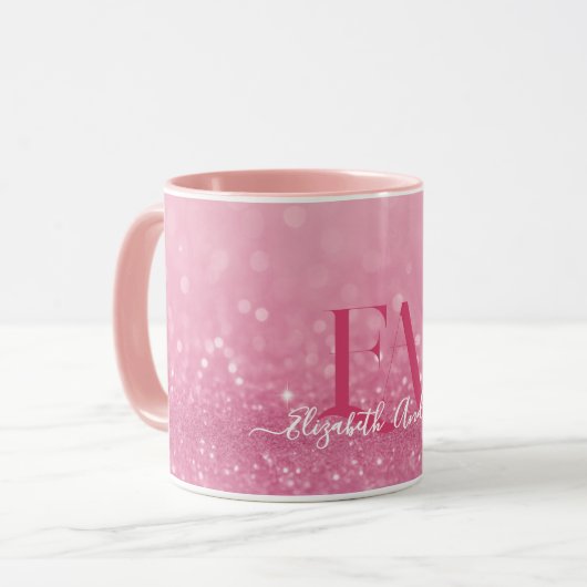 Rosa Glitzer-Tasse mit benutzerdefinierten Initial Tasse (Vorderseite Links)