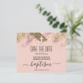 Rosa Glitzer Taufe Save the Date Haushalt (Stehend Vorderseite)