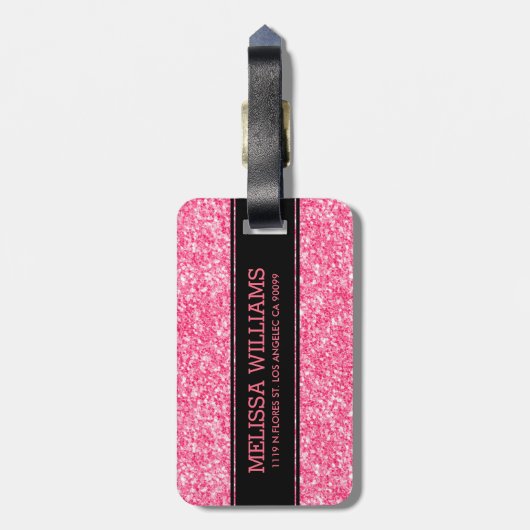 Rosa Glitzer Textur mit schwarzem Akzent Gepäckanhänger (Rückseite vertikal)