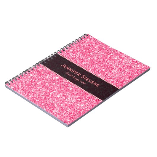 Rosa Glitzer Textur Schwarzer Akzent Notizblock (Linke Seite)