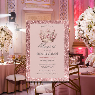 Rosa Glitzer Tiara Crown Elegant Sweet 16 Einladung