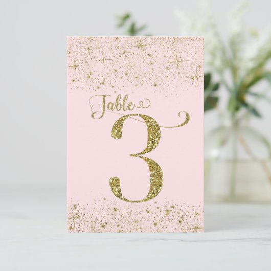 Rosa Glitzer Tischnummern Nummer 3 (Stehend Vorderseite)