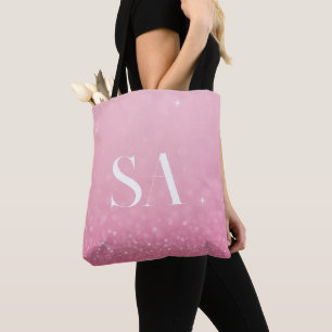 Rosa Glitzer Tote Beutel mit Initialen und Namen Tasche