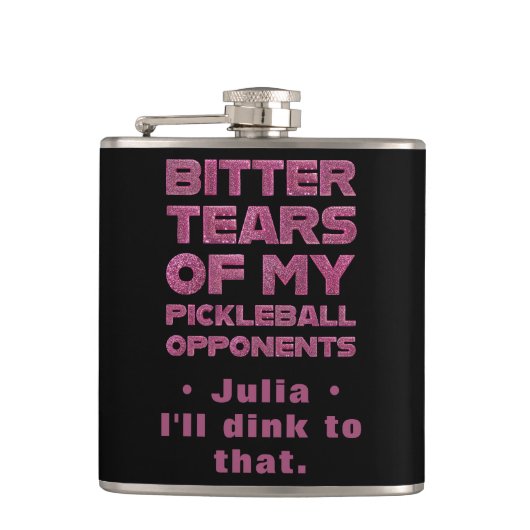 Rosa Glitzer Tränen meiner Gegner im Pickleball Flachmann (Vorderseite)