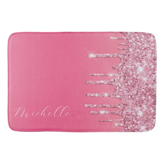 Rosa Glitzer Trendy Monogram Badematte (Vorderseite)