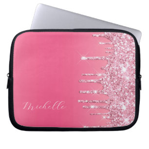 Rosa Glitzer Trendy Monogram Laptopschutzhülle