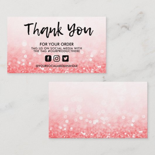 Rosa Glitzer Trendy Salon Vielen Dank Visitenkarte (Vorne/Hinten)