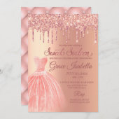 Rosa Glitzer Tropfen 16 . Geburtstag Geburtstag Einladung (Vorne/Hinten)