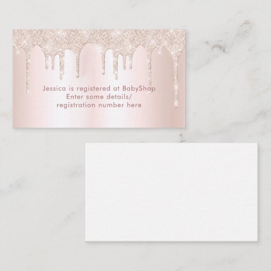 Rosa Glitzer Tropfen Baby Dusche Registrierungsdet Begleitkarte (Vorne/Hinten)