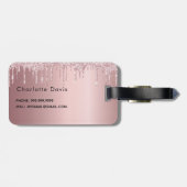 Rosa Glitzer Tropfen Blütenmonogramm Gepäckanhänger (Rückseite horizontal)