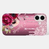 Rosa Glitzer Tropfen Bordeaux Blumenbezeichnungen Case-Mate iPhone Hülle (Rückseite (Horizontal))