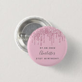 Rosa Glitzer Tropfen Button (Vorne & Hinten)