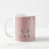 Rosa Glitzer Tropfen Elegante Girly Script Monogra Kaffeetasse (Links)