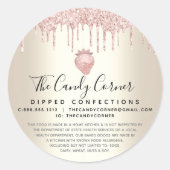 Rosa Glitzer Tropfen Erdbeeren Konfektion Gold Leg Runder Aufkleber (Vorderseite)