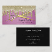 Rosa Glitzer Tropfen Friseur Stylistin Schönheitss Visitenkarte (Vorne/Hinten)