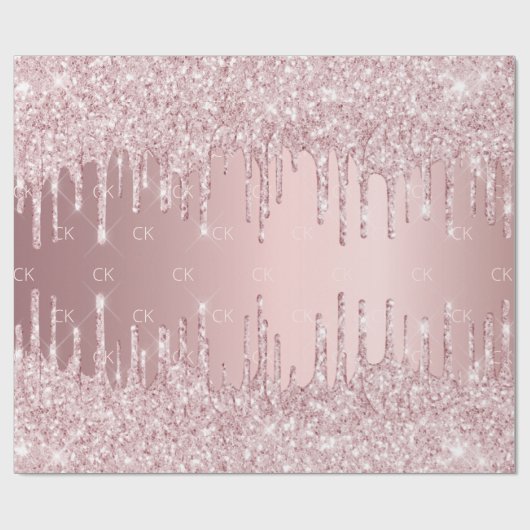 Rosa Glitzer Tropfen funkeln monogramm staubige Ro Geschenkpapier (Flach)